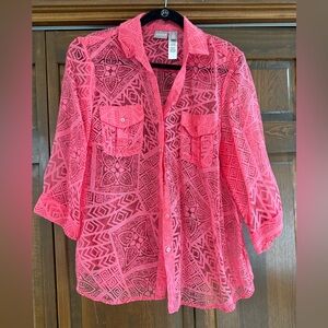 Chico's Vibrant Pink Geometric Button Down Shirt